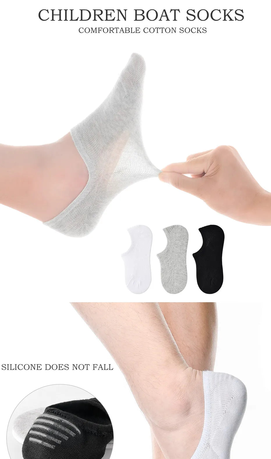 5 Pairs Kids Invisible Cotton Socks Soft, Non Slip, Low Cut Casual Socks