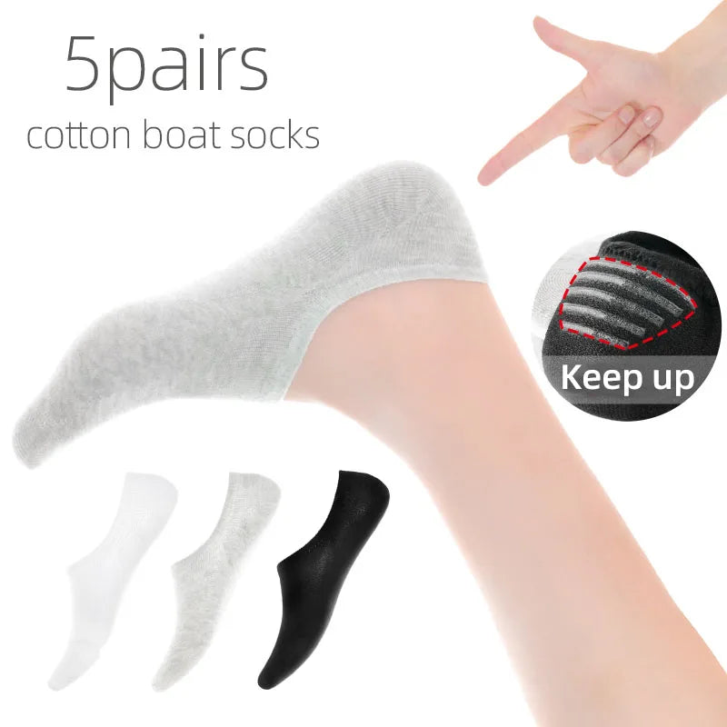 5 Pairs Kids Invisible Cotton Socks Soft, Non Slip, Low Cut Casual Socks