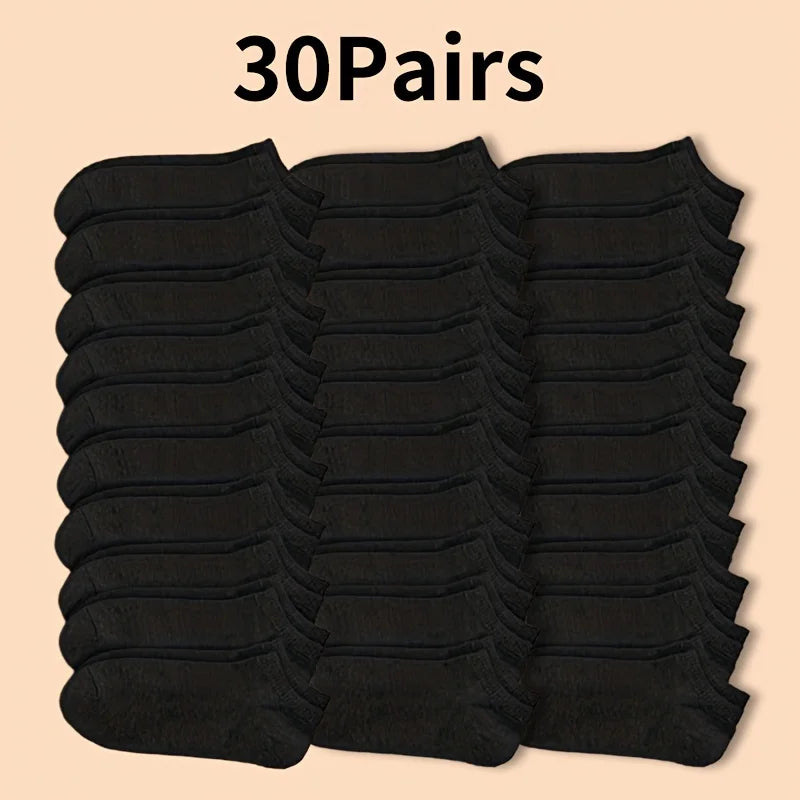 Unisex Low-Cut Ankle Socks – 30/50 Pairs Non-Slip Summer Short Socks - 25 Black 25 White