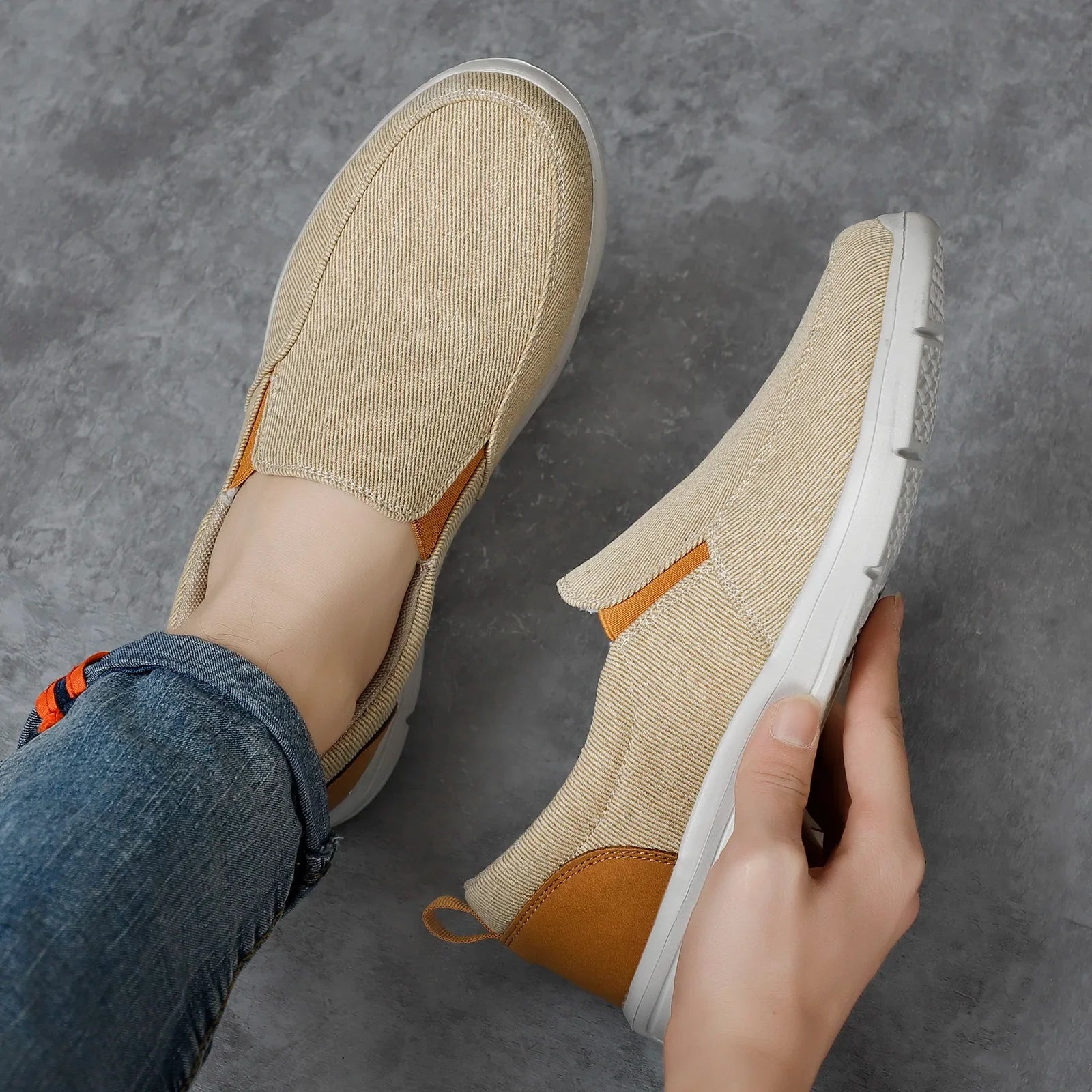 Mens Summer Canvas Loafers Breathable Comfortable Slip On Walking Shoes
