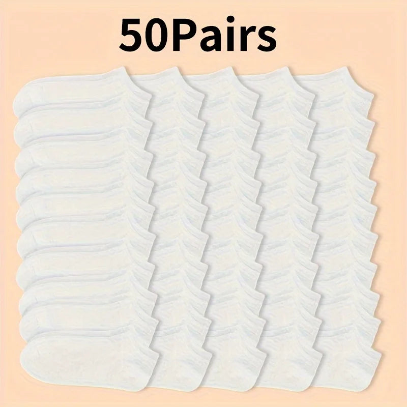 Unisex Low-Cut Ankle Socks – 30/50 Pairs Non-Slip Summer Short Socks - 25 Black 25 White