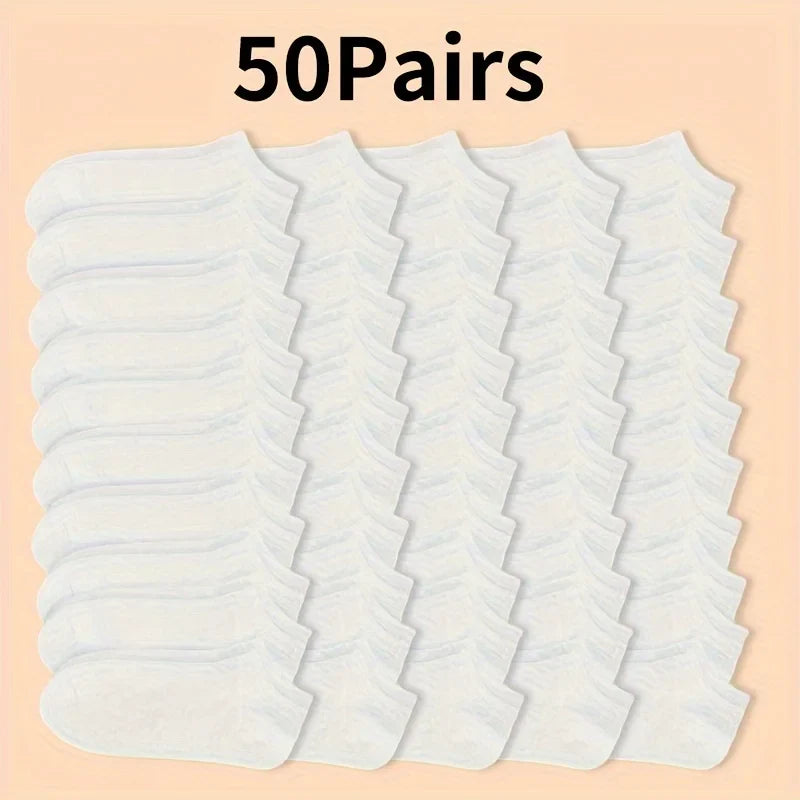 Unisex Low-Cut Ankle Socks – 30/50 Pairs Non-Slip Summer Short Socks - 25 Black 25 White
