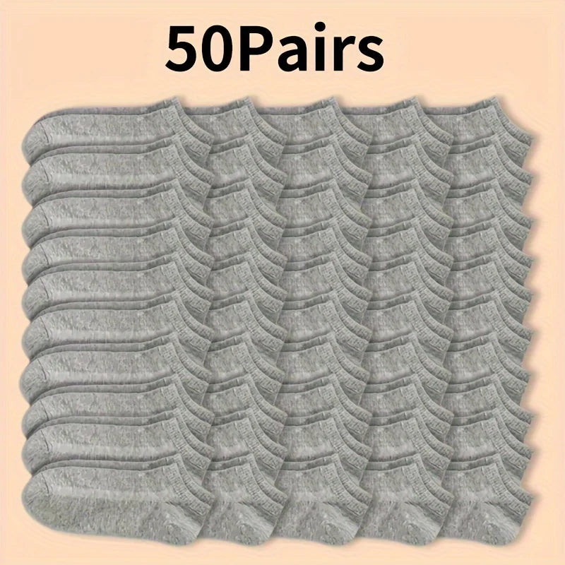 Unisex Low-Cut Ankle Socks – 30/50 Pairs Non-Slip Summer Short Socks - 25 Black 25 White