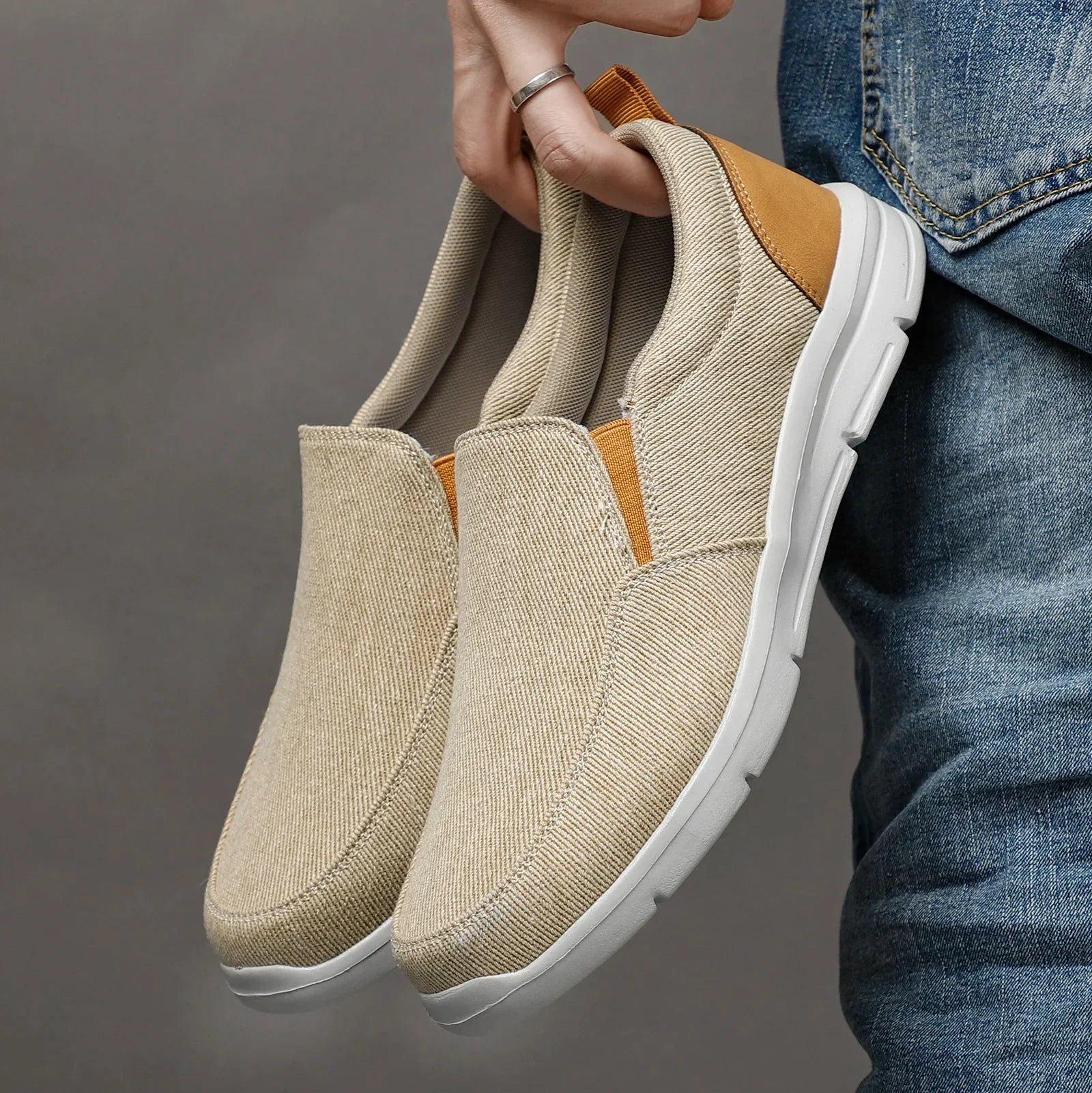 Mens Summer Canvas Loafers Breathable Comfortable Slip On Walking Shoes