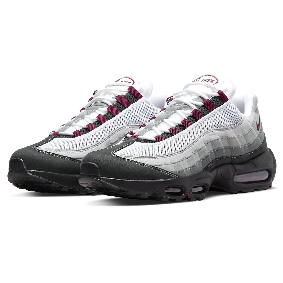 Stylish white, grey, and maroon sneakers from Lloyds Jones Footwear on a white background.