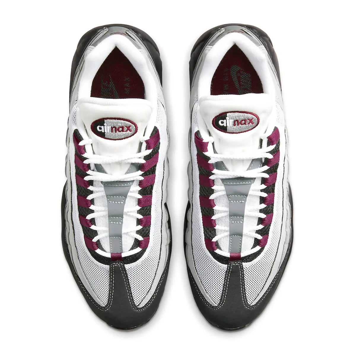 Pair of stylish white, grey, and burgundy sneakers from Lloyds Jones Footwear