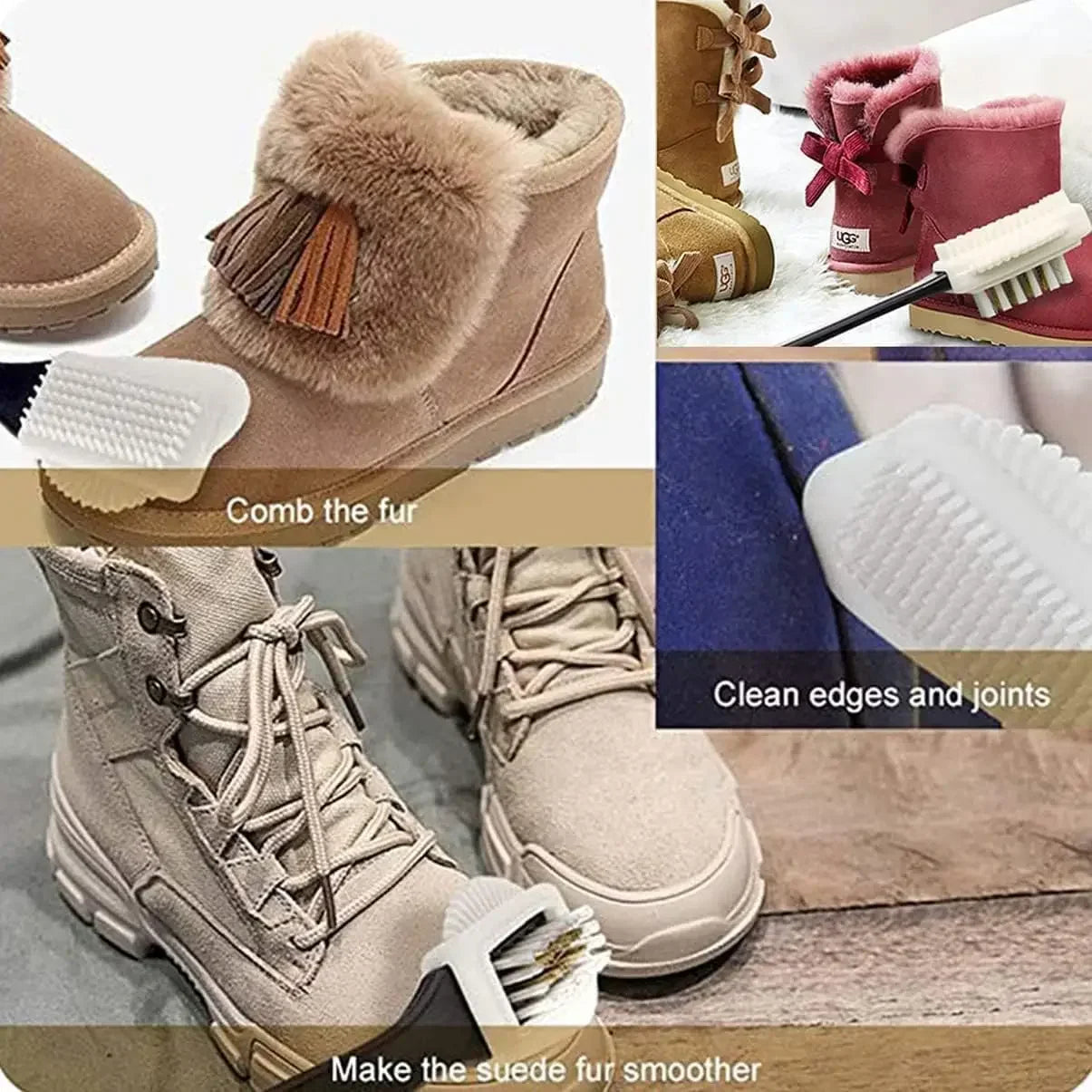 3 in 1 Suede & Nubuck Shoe Brush Multi Material Cleaner for Stains & Dust