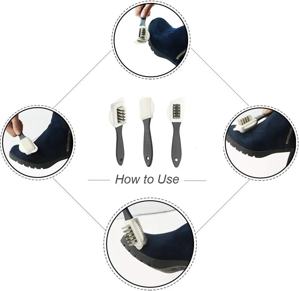 3 in 1 Suede & Nubuck Shoe Brush Multi Material Cleaner for Stains & Dust