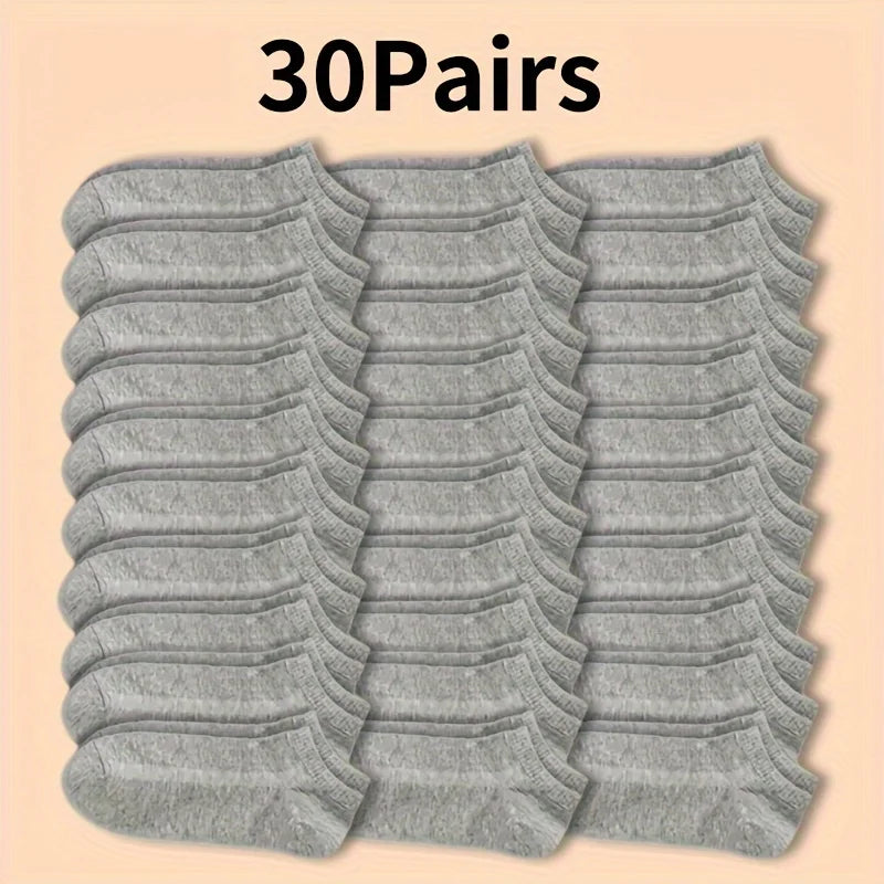 Unisex Low-Cut Ankle Socks – 30/50 Pairs Non-Slip Summer Short Socks - 25 Black 25 White